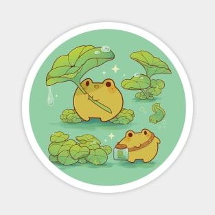 Round frogs and plants Magnet